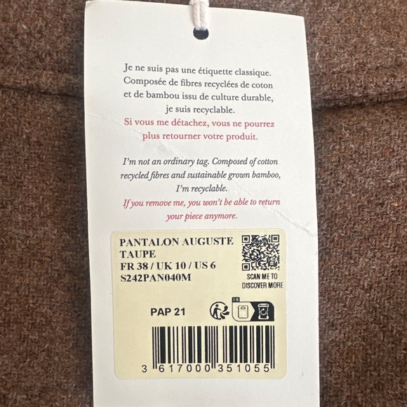 Sezane Auguste Trousers Taupe - Size 6 - Picture 5 of 9